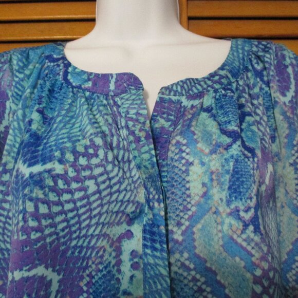 Jennifer Lopez top silky look blues, flowy & feminine, blousy sleeves size XL - Picture 4 of 9